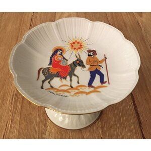 Vintage Kaiser W Germany Porcelain Compote 5" Christmas Joseph Mary Jesus